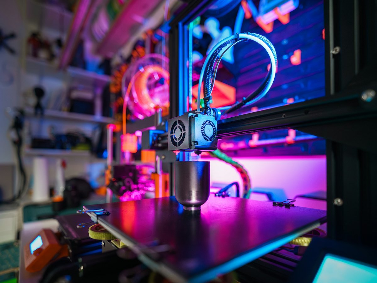 Hand holding a freshly printed blue FDM prototype enclosure